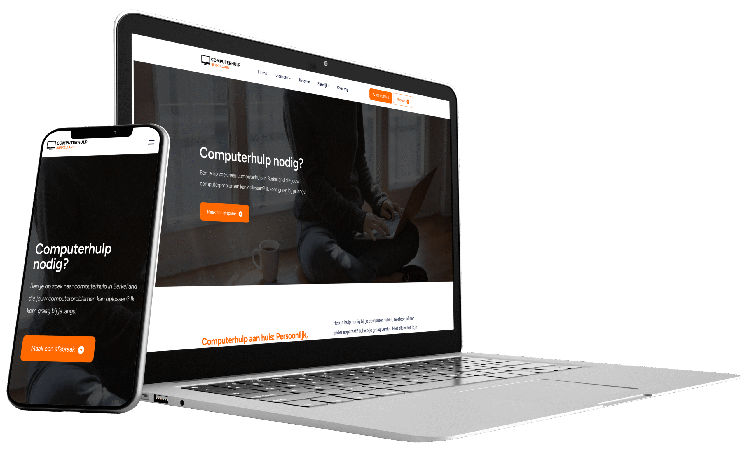 Website van Computerhulp Berkelland wordt weergegeven op mobiel en laptop