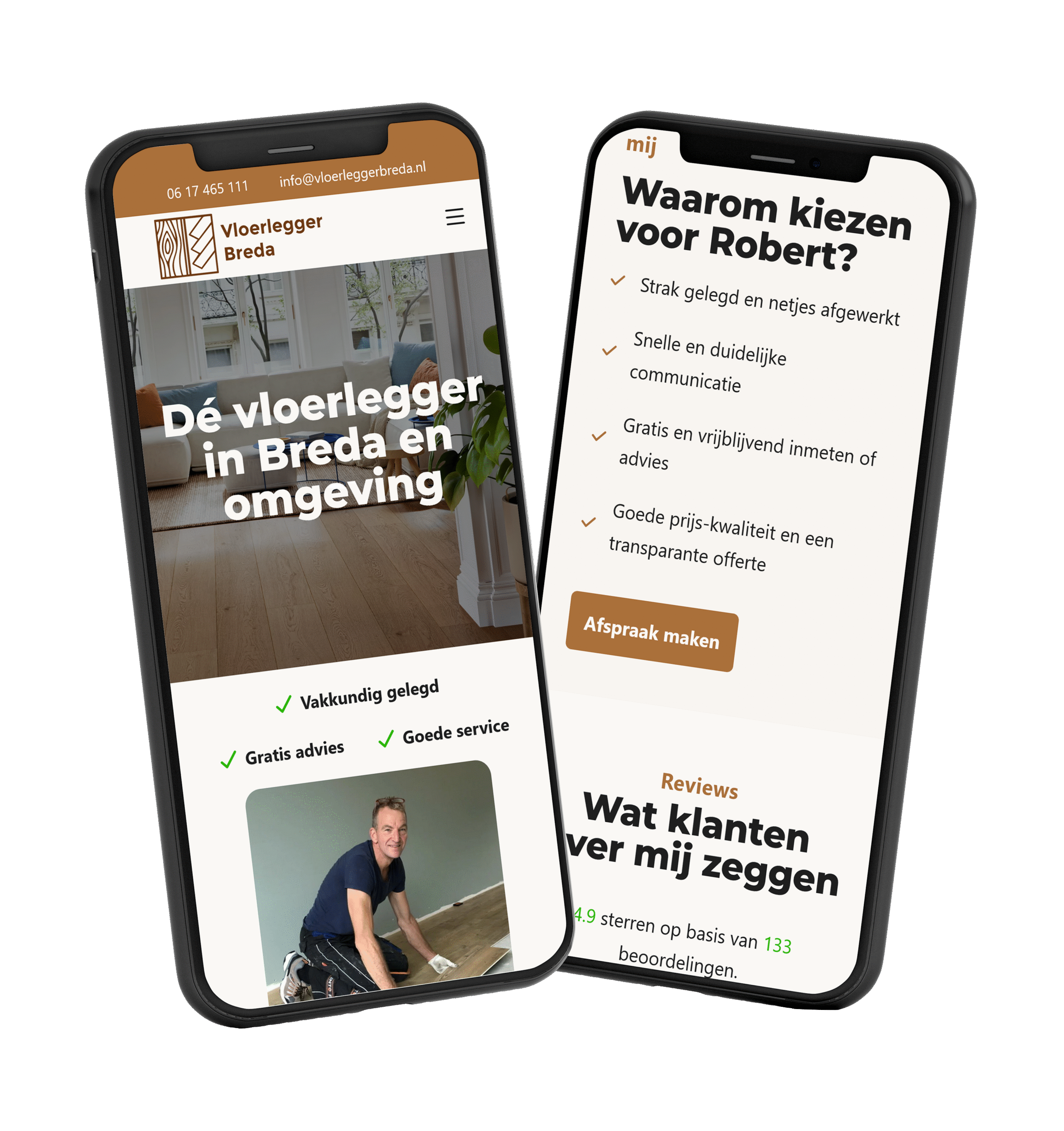Website van kinderdagverblijf de kruiwagen wordt weergegeven op een mobiel