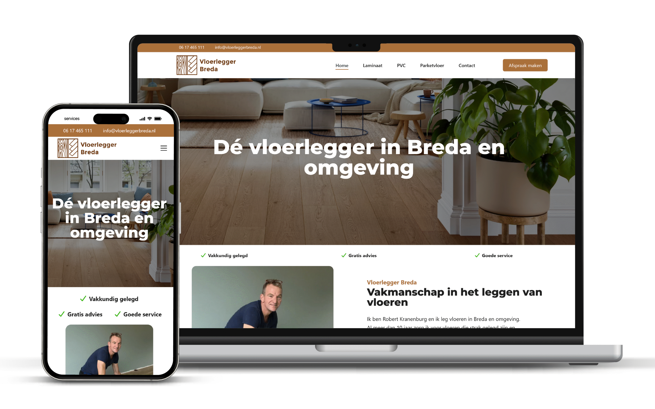 Voorbeeld van de website van computerhulp berkelland wordt weergegeven op mobiel en laptop